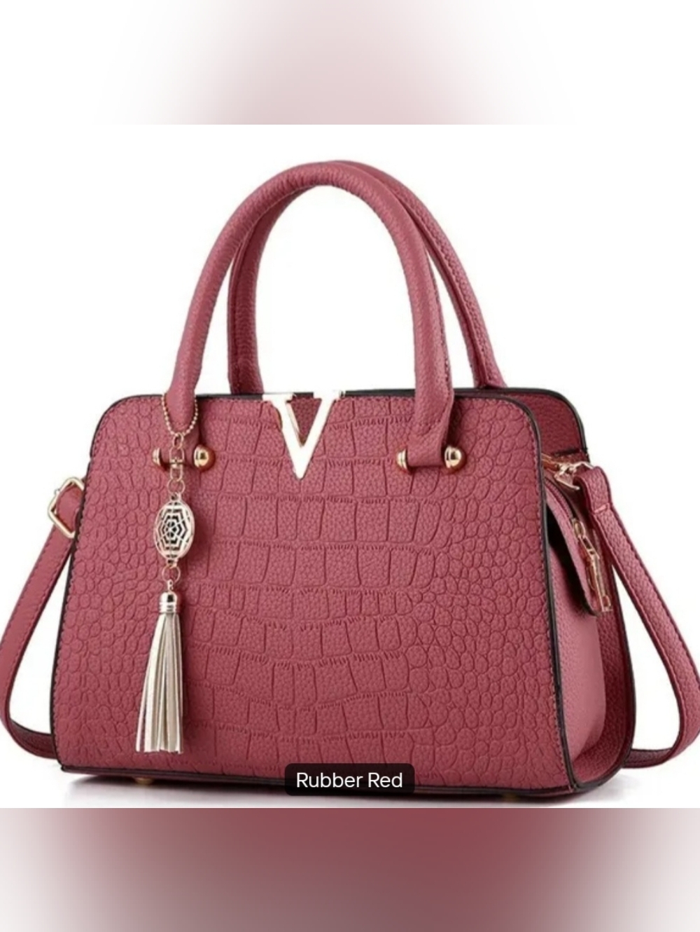 Unbranded Structured Textured Satchel Bag in Rose Brown with Gold Accent